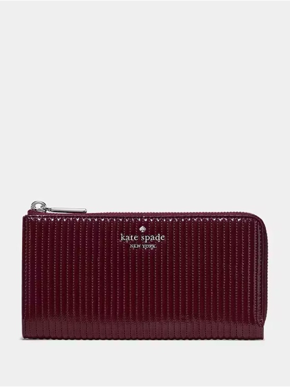 ♠️Kate Spade New York Shiny Quilted Large Slim L-zip Wallet, Grenache Red NWT